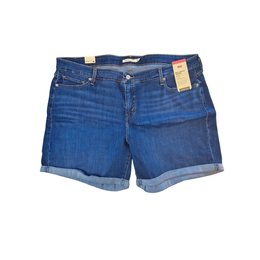 Levis Mid-Length Hypersoft Shorts Blue Medium Wash Denim Size 22W